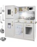 Дървена кухня с аксесоари, LED осветление и звук, бяла